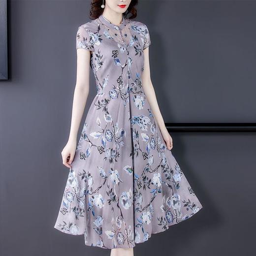 HZ3256 中年妈妈真丝连衣裙女夏2022新款夏高端桑蚕丝香云纱显瘦印花裙子 商品图3