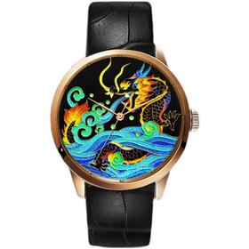 KONCISE孔氏珐琅 黑水龙  18K金 掐丝珐琅腕表