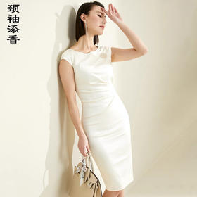 J9283633A 颈袖添香季新款修身包臀收腰显瘦职场气质无袖中长款白色连衣裙