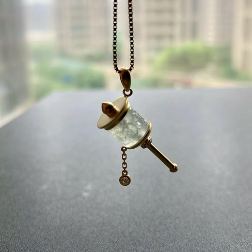 冰种翡翠路路通转经筒吊坠18k黄金钻石镶嵌 商品图7