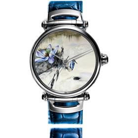 KONCISE孔氏珐琅 黄月花鸟系列-墨荷 微绘珐琅腕表