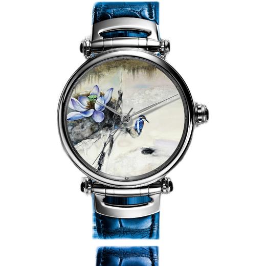 KONCISE孔氏珐琅 黄月花鸟系列-墨荷 微绘珐琅腕表 商品图0