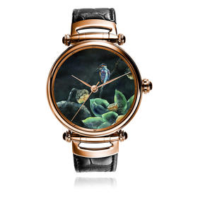 KONCISE孔氏珐琅 黄月花鸟 夜荷微绘珐琅 真皮 大表盘18K金腕表