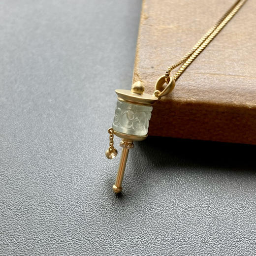 冰种翡翠路路通转经筒吊坠18k黄金钻石镶嵌 商品图4