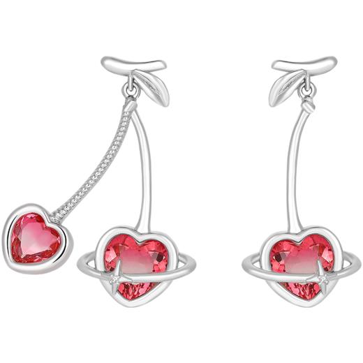 ZEGL设计师樱桃系列粉红色爱心耳环女夏季耳钉925银针不对称耳饰 商品图5
