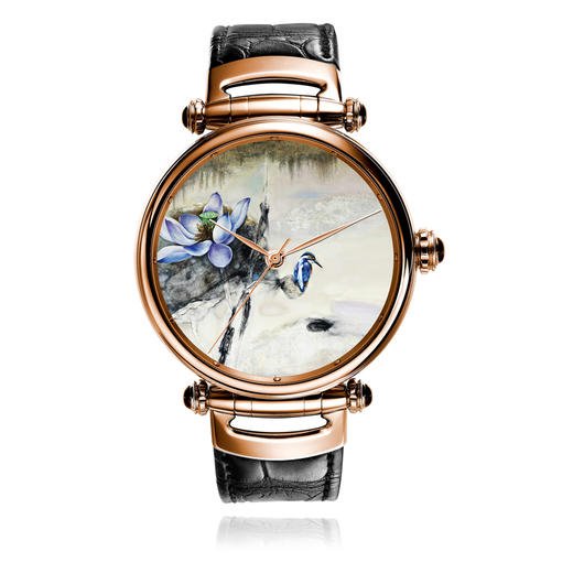 KONCISE孔氏珐琅 黄月花鸟 墨荷微绘珐琅 大表盘 真皮18K金腕表 商品图0