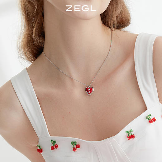 ZEGL设计师樱桃系列红色爱心项链女轻奢小众高级设计感锁骨链配饰 商品图2