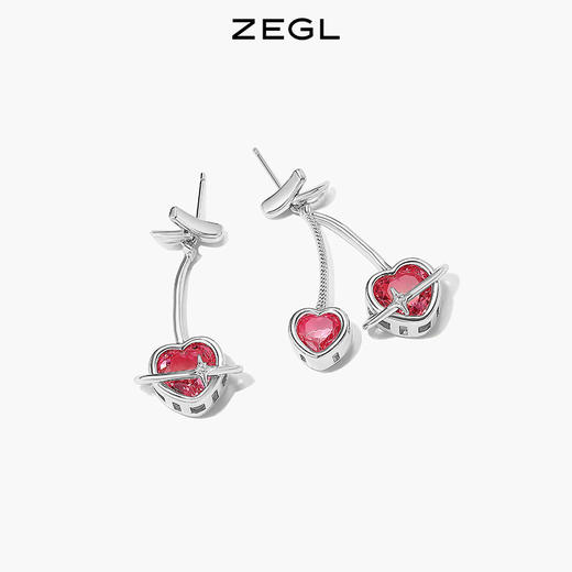 ZEGL设计师樱桃系列粉红色爱心耳环女夏季耳钉925银针不对称耳饰 商品图2