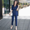夏季薄款西装套装女藏蓝色高级感气质干练面试正装职业西服 商品缩略图4