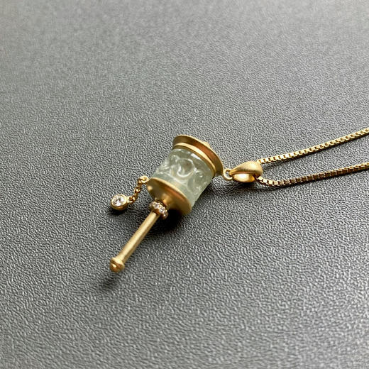 冰种翡翠路路通转经筒吊坠18k黄金钻石镶嵌 商品图3