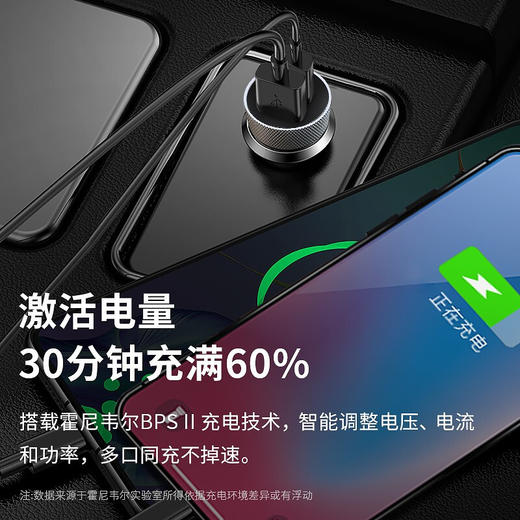 霍尼韦尔  车载充电器45W快充充电器双口USB一拖二点烟器通用苹果华为小米手机平板 商品图2