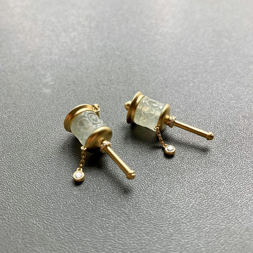 冰种翡翠路路通转经筒吊坠18k黄金钻石镶嵌 商品图10