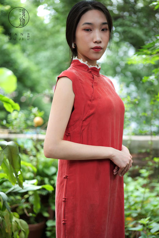 铜氨丝【石榴裙】荷叶边无袖旗袍 商品图7