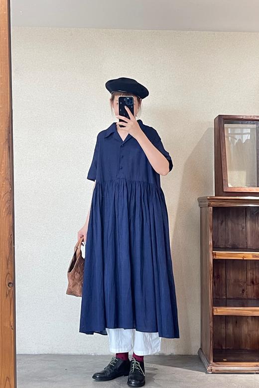 KHADI&CO 衬衫领短袖皱褶连衣裙 商品图5