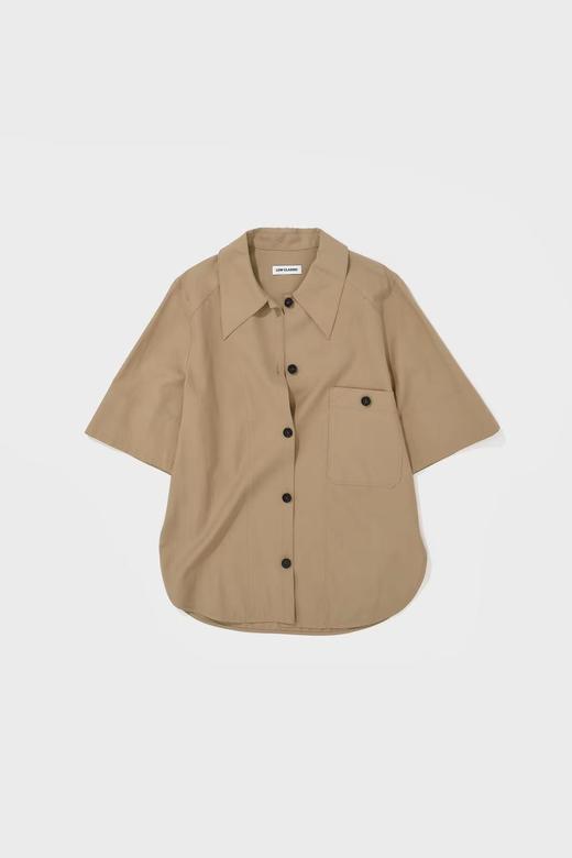 LOW CLASSIC  浅棕色尖领单口袋中袖口袋衬衫 商品图3