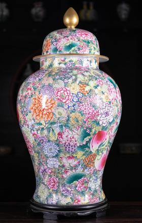 精工古法粉彩万花不落地将军罐