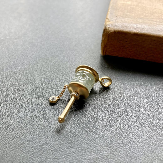 冰种翡翠路路通转经筒吊坠18k黄金钻石镶嵌 商品图2