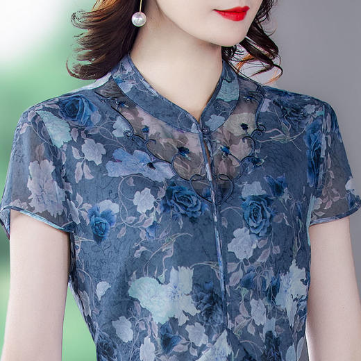 HZ3256 中年妈妈真丝连衣裙女夏2022新款夏高端桑蚕丝香云纱显瘦印花裙子 商品图5