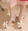 西村名物2022夏季一字带露趾方头女仙女风珍珠花朵气质凉鞋T22BG25021 商品缩略图0