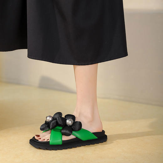 西村名物2022年夏季新款时尚花朵一字凉拖鞋女拖鞋24391 商品图2
