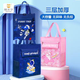 猫太子学生手提袋拎书袋文件袋帆布美术补习班补课三层大容量男女生