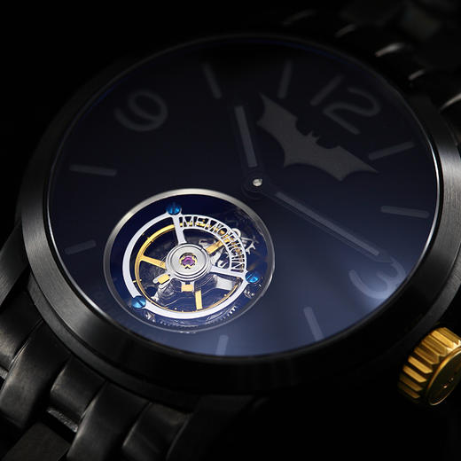 MEMORIGIN万希泉蝙蝠侠男士真皮腕表镂空陀飞轮手表时尚男机械表 商品图2