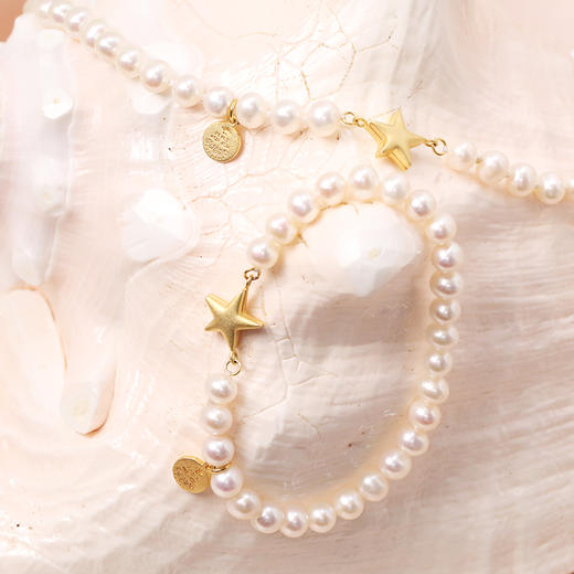 美裕 【星辰大海】淡水珍珠花样链105647+手链105649 5.5-6.5mm白 商品图1