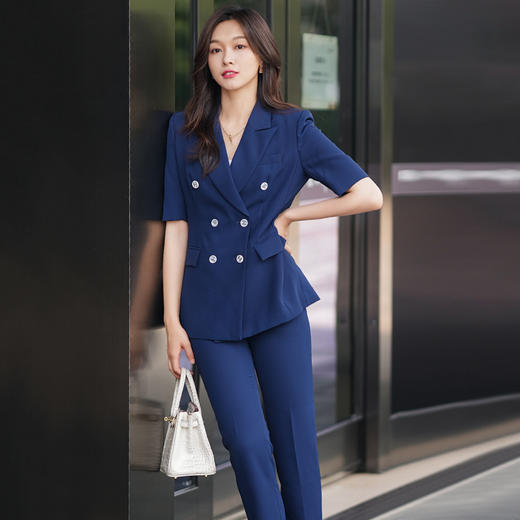夏季薄款西装套装女藏蓝色高级感气质干练面试正装职业西服 商品图2