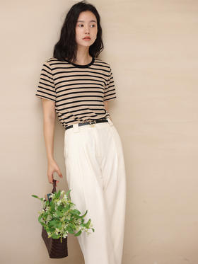 HeyDress法式条纹短袖t恤女夏季新款圆领海魂衫百搭针织半袖上衣