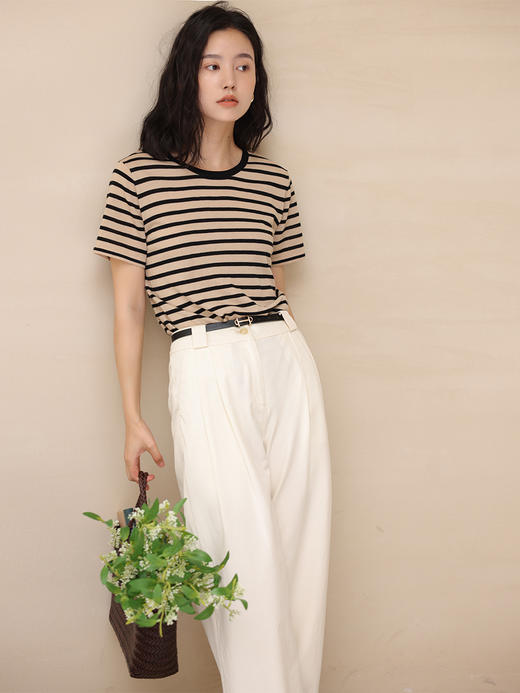 HeyDress法式条纹短袖t恤女夏季新款圆领海魂衫百搭针织半袖上衣 商品图0