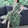 HZ3256 中年妈妈真丝连衣裙女夏2022新款夏高端桑蚕丝香云纱显瘦印花裙子 商品缩略图1