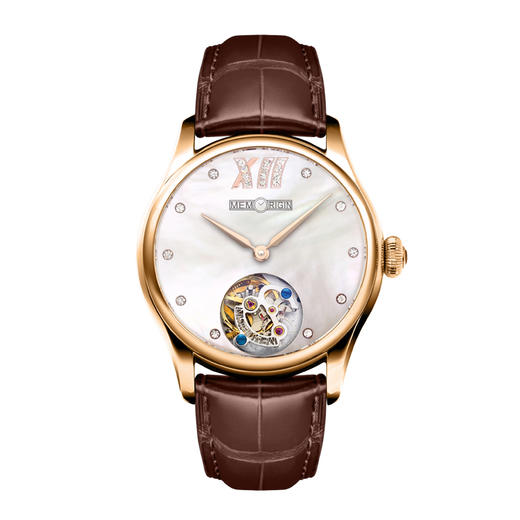 MEMORIGIN万希泉陀飞轮女士腕表真皮钻石表镂空女款机芯刻字手表 商品图4