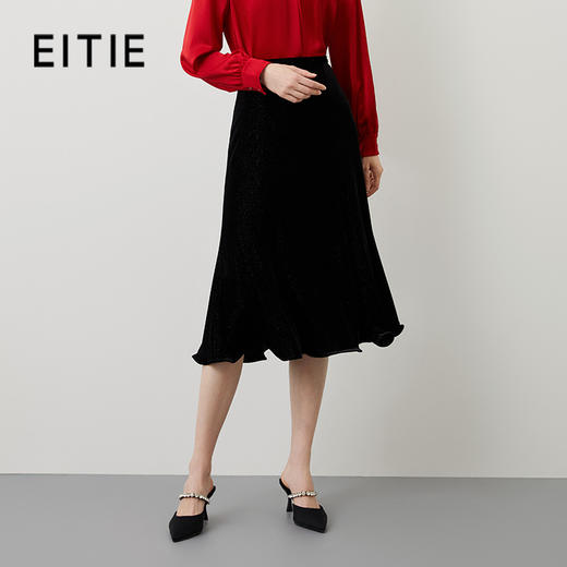 EITIE爱特爱秋季新品优雅时尚高腰百搭A字垂感半身裙女C2206016 商品图0