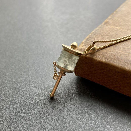 冰种翡翠路路通转经筒吊坠18k黄金钻石镶嵌 商品图0