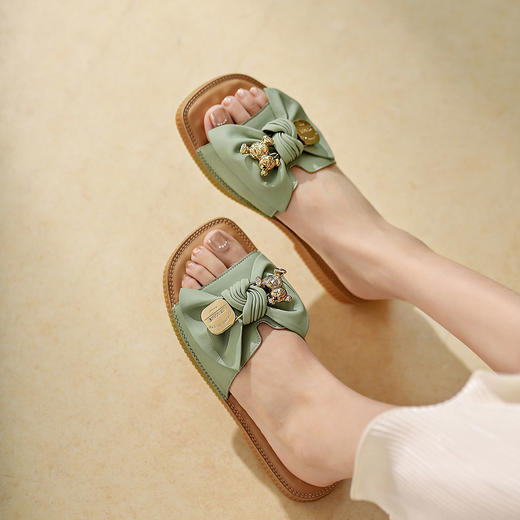 西村名物2022年夏季新款韩版金属熊平底露趾女拖鞋24851 商品图1
