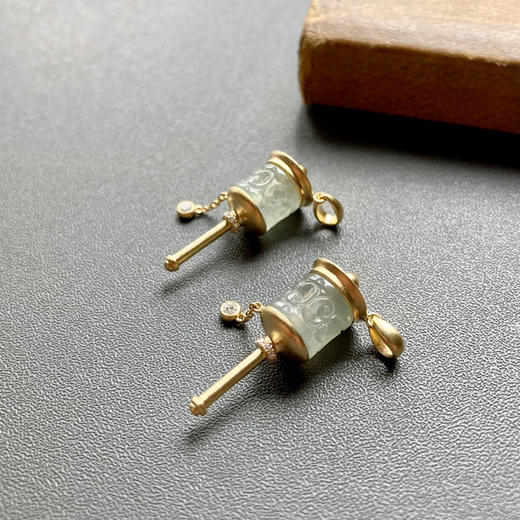 冰种翡翠路路通转经筒吊坠18k黄金钻石镶嵌 商品图9