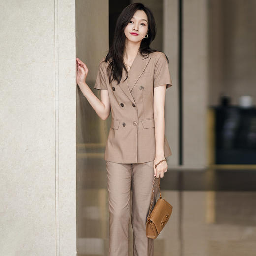 西装套装女夏季新款卡其色高级感职业装干练小西服通勤正装 商品图3