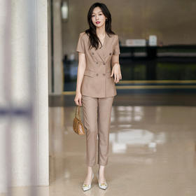 西装套装女夏季新款卡其色高级感职业装干练小西服通勤正装