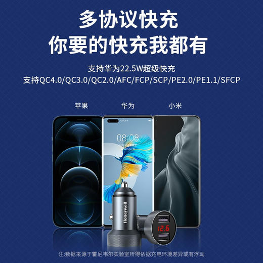 霍尼韦尔  车载充电器45W快充充电器双口USB一拖二点烟器通用苹果华为小米手机平板 商品图1