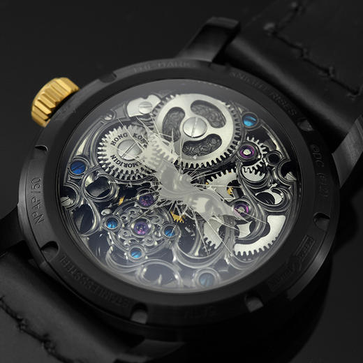 MEMORIGIN万希泉蝙蝠侠男士真皮腕表镂空陀飞轮手表时尚男机械表 商品图1