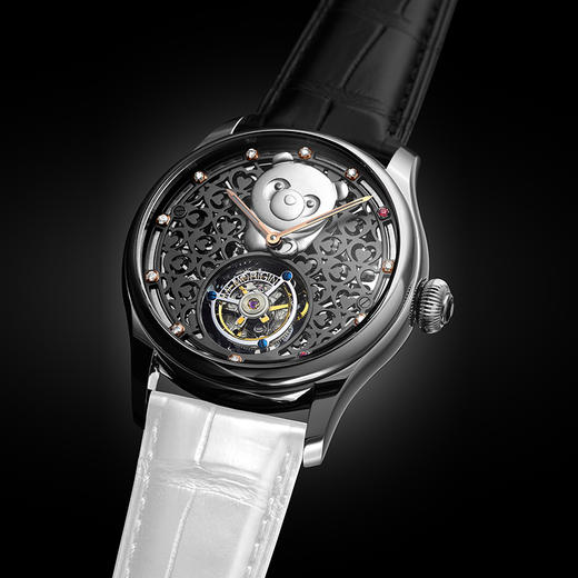 MEMORIGIN万希泉李嘉欣设计陀飞轮慈善腕表真皮镂空熊猫女款手表 商品图1