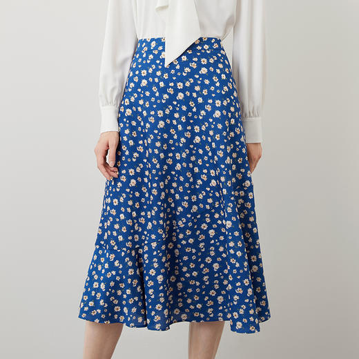 EITIE爱特爱秋季新款气质复古蓝色底调碎花A字高腰显瘦半身裙C2206012 商品图1