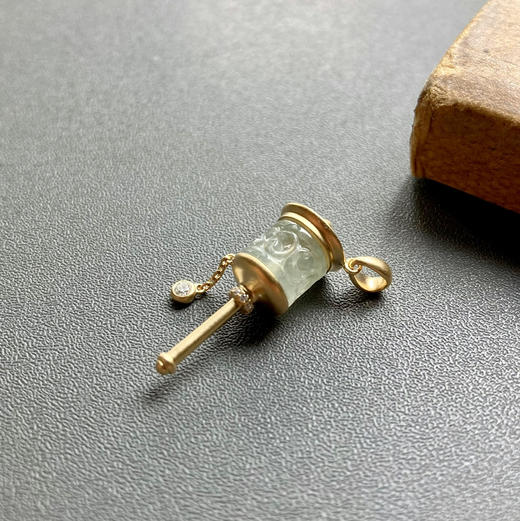 冰种翡翠路路通转经筒吊坠18k黄金钻石镶嵌 商品图1