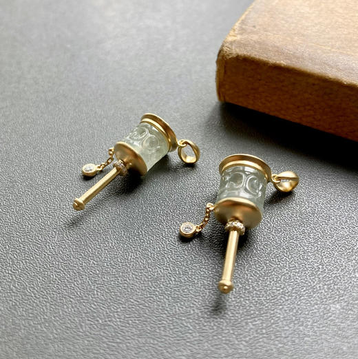 冰种翡翠路路通转经筒吊坠18k黄金钻石镶嵌 商品图8