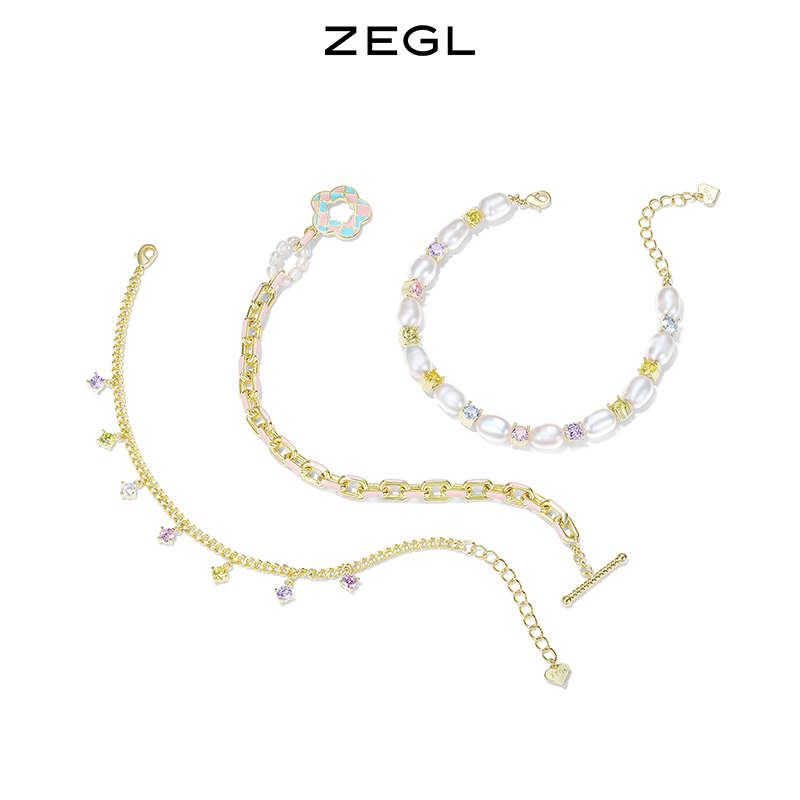 ZEGL设计师闺蜜系列淡水珍珠棋盘格手链女生ins小众设计夏季手饰