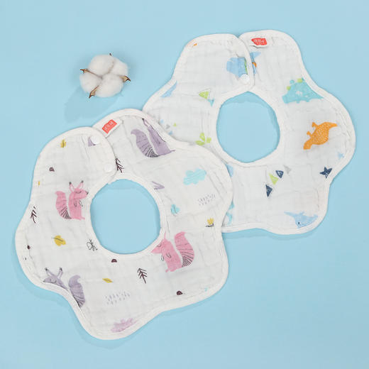 棉花树纯棉纱布印花花瓣围嘴2条装MR002#28cm*28cm 商品图1