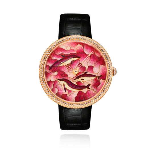 KONCISE孔氏珐琅  海豚湾 黄金掐丝珐琅真皮防水镶钻 18K金腕表 商品图0