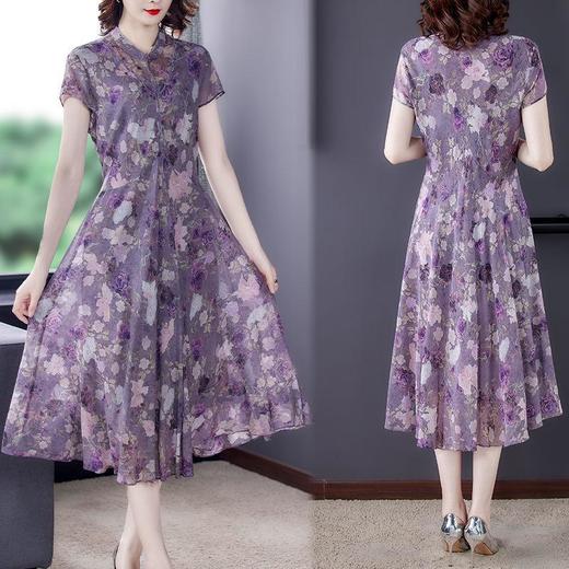 HZ3256 中年妈妈真丝连衣裙女夏2022新款夏高端桑蚕丝香云纱显瘦印花裙子 商品图2