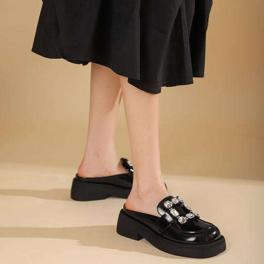 西村名物2022年夏新款英伦风半包拖鞋外穿女拖鞋11011 商品图3