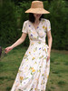 HeyDress原创柠檬碎花裹身连衣裙女夏季法式V领高腰气质茶歇裙子 商品缩略图1